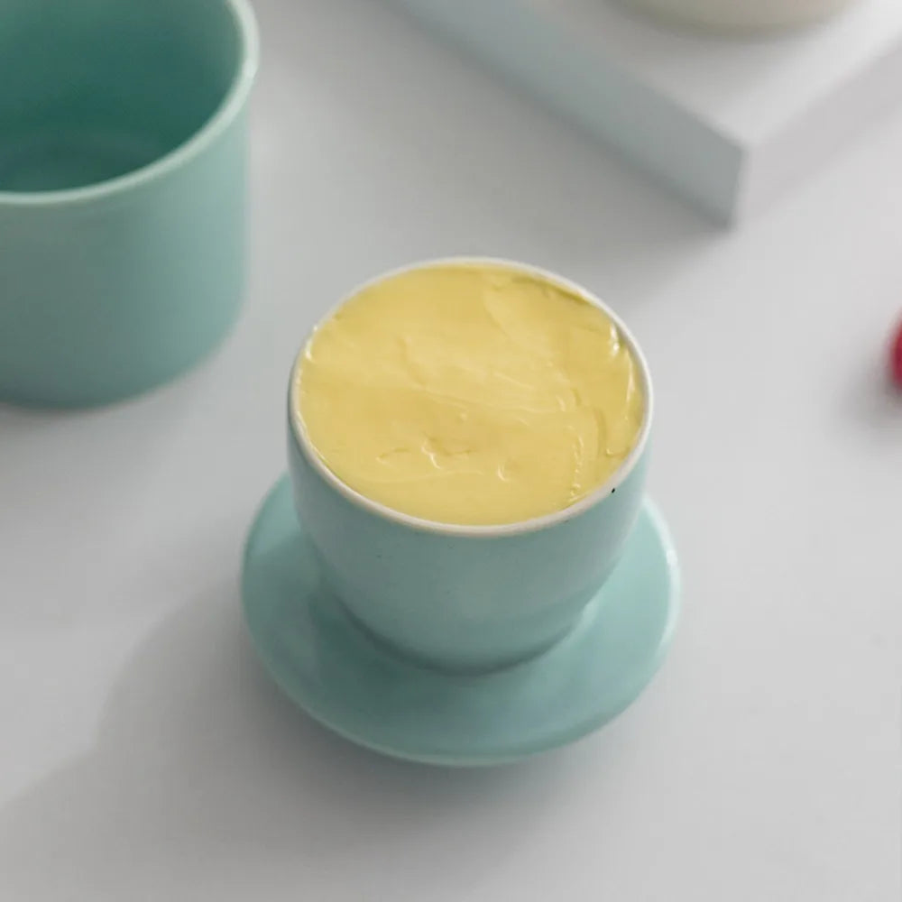Kitchen Gadgets Ceramic French Butter Crock with Lid Solid Color Butter Cup Sealed Household Butter Jar Cheese