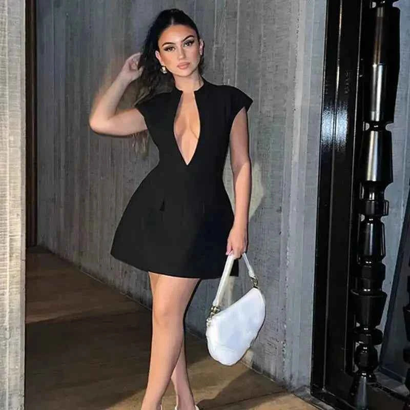 Townlike Pocket Elegant A-line Dress Women Mini 2024 Spring Summer Dress Deep V Neck Nightclub Sexy Party Dresses Vestidos