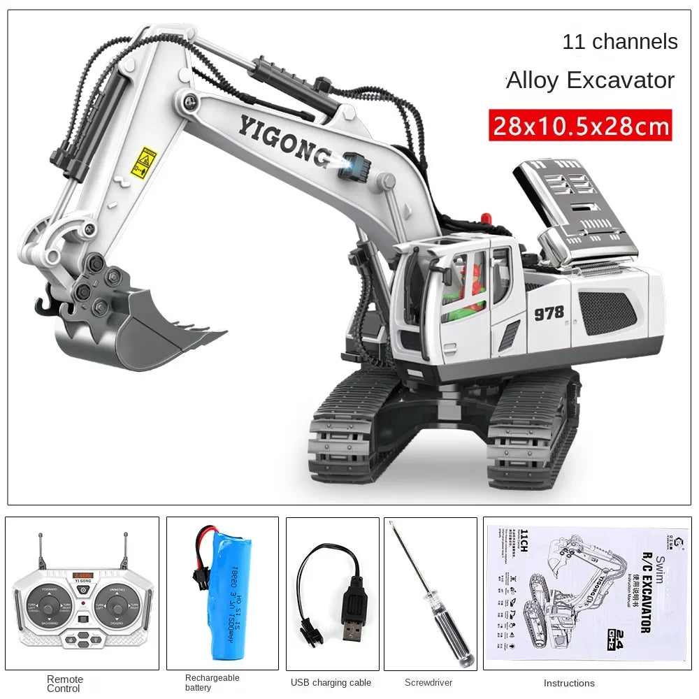 2.4G 11 Channels RC Excavator Dump Bulldozer Cart Trucks Bulldozer Alloy Vehicle  Remote Control Excavator Gift Toys for Boy