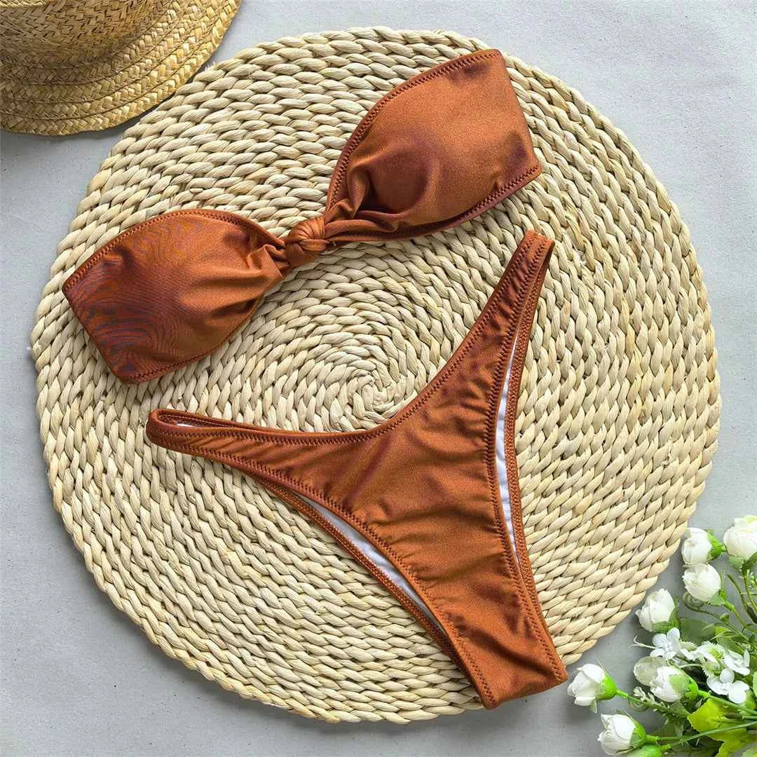 Bandeau Knotted Brazilian High Cut Bikini Women Swimwear Female Swimsuit Two-pieces Bikini set Bather Bathing Suit Swim V5930