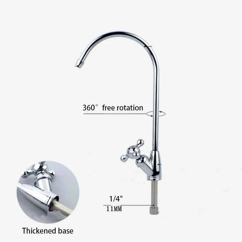 Gooseneck Water Purifier Faucet 1/4" Thread Interface Water Filter Parts Kitchen Direct Drinking Water Reverse Osmosis