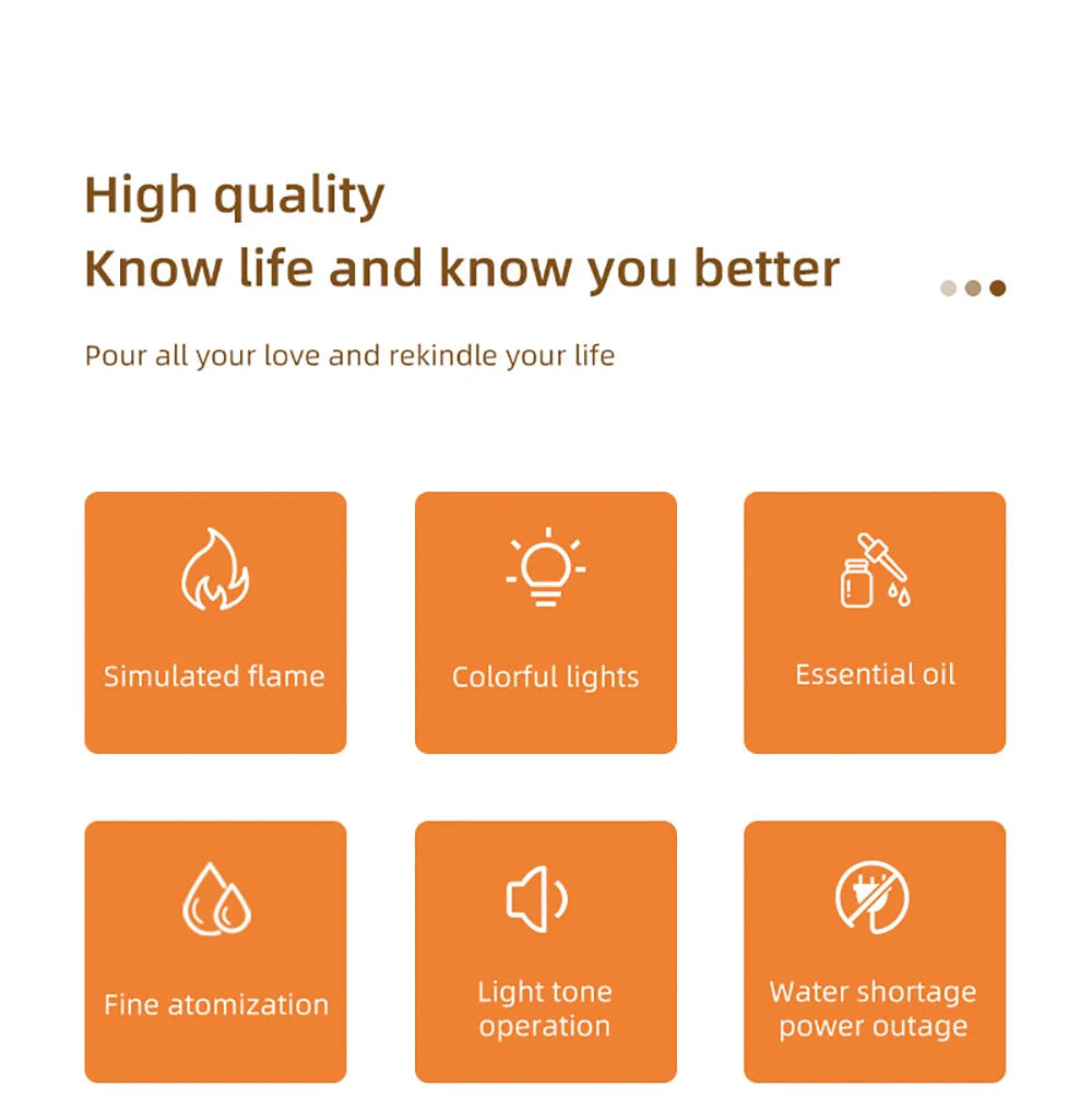 Aroma Humidifier Mini Air Humidifier Flame Essential Oils Diffuser for Home Room Ultrasonic Fragrance Diffuser with Night Light