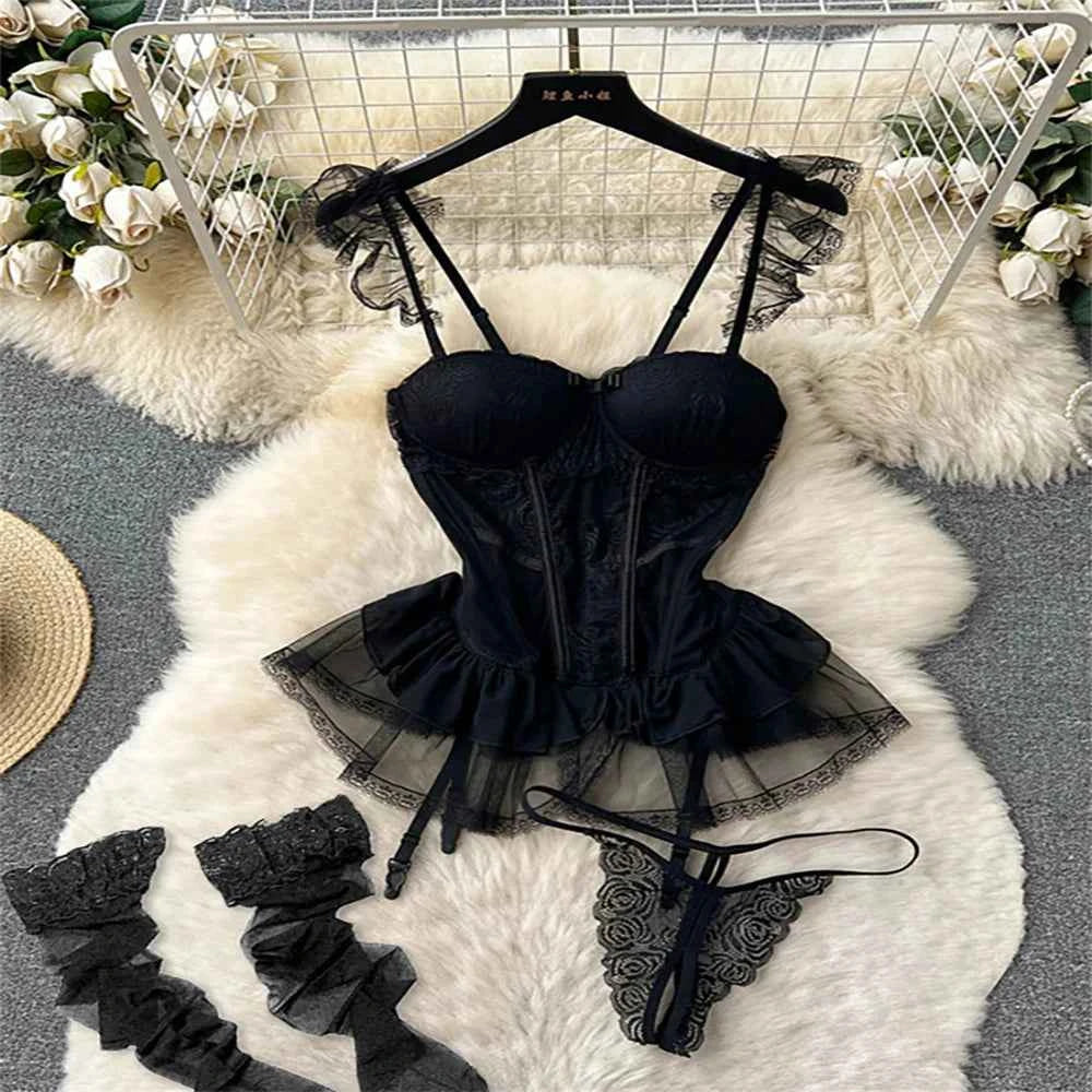 Girls Sexy Cute Japanese JK Uniform  Mini Checkered Strap Skirt Off Shoulder High Waist Elastic Cosplay Dress Hot Sweet Pajama