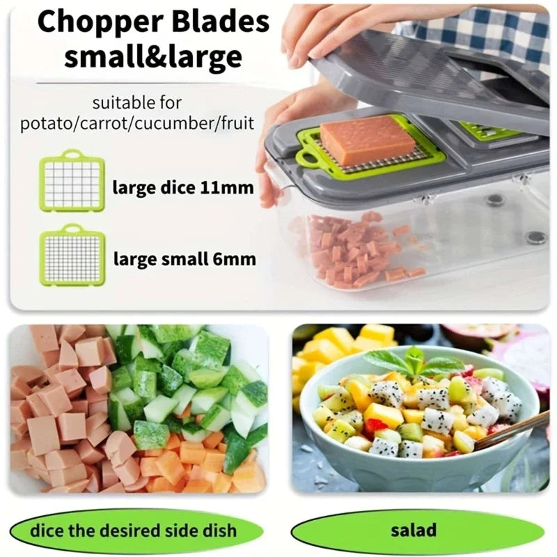 22 In 1 Multifunction Vegetable Chopper Mandoline Slicer Onion Dicer Food Grater With Drain Basket Container Kitchen Accessories