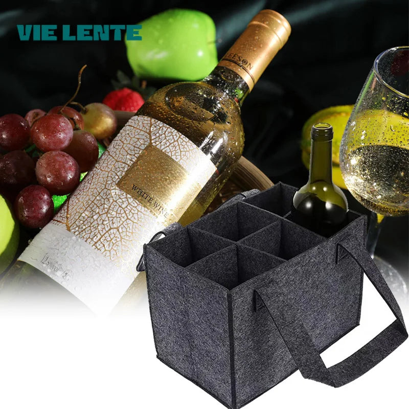 6 Bottles Felt Wine Bottle Holder Bag Grey Protective Wine Storage Bag Washable with Carry Handle Wine Bottle Carrier Wedding