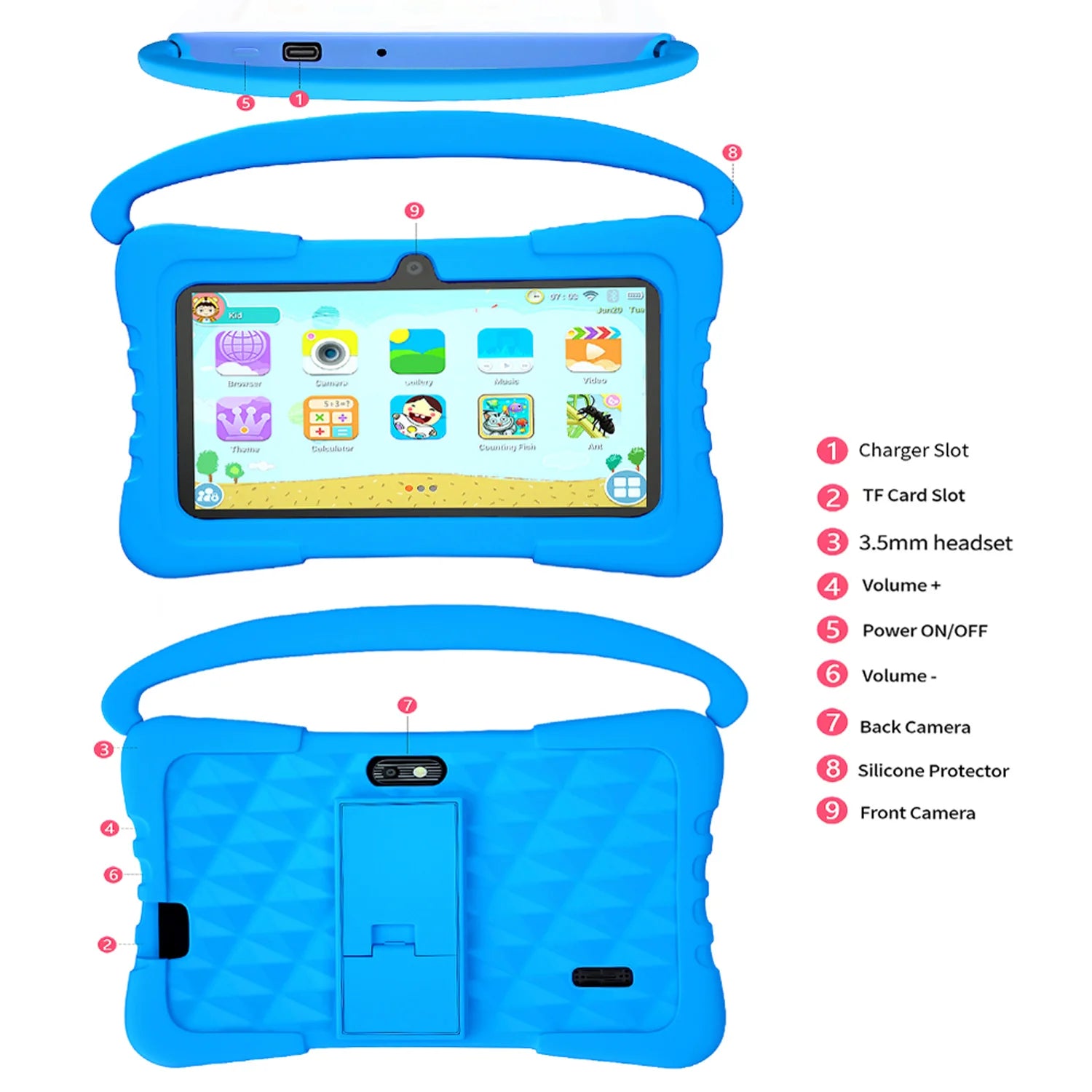 7 Inch Kid Tablet Android 13 Quad Core 4GB RAM 64GB ROM 4000mAh WiFi Bluetooth Children's Gift Kids Software with Silicone Case