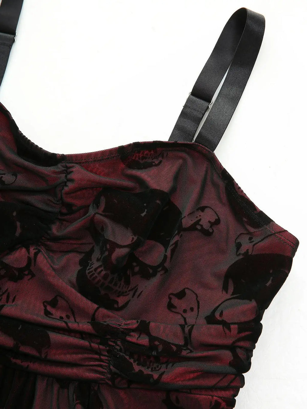 Plus Size Women's Casual Dresses Skull Flocking Mesh Ruched Tank Dress With Lace Trim Button Cover Cape