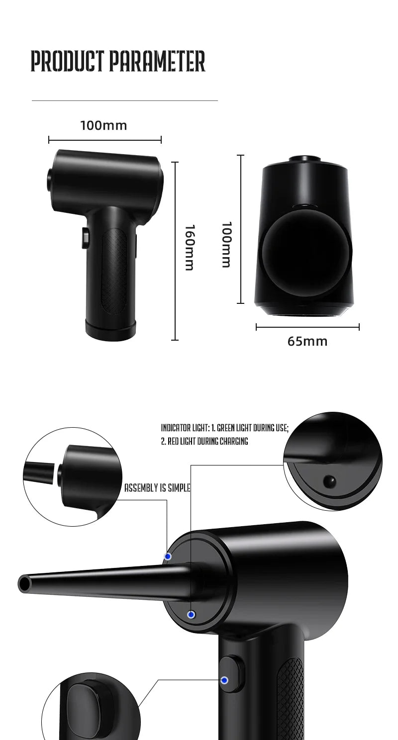 Compressed Air Duster for Keyboard  Electric Air Blower Computer Cleaning Cordless Air Dust Cleaner for PC Crumbs Car