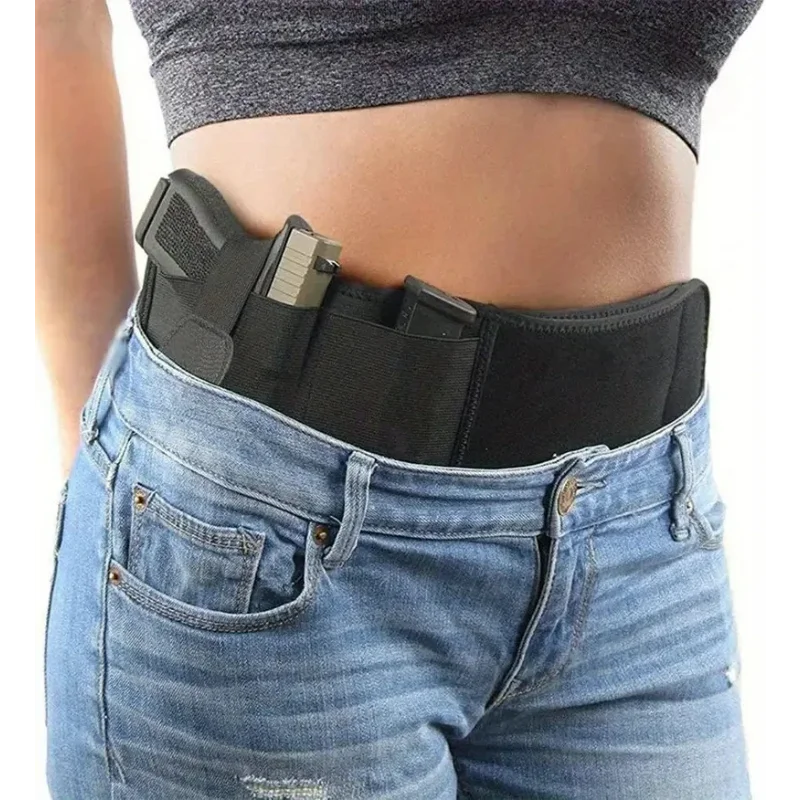 Portable Tactical Gun Holster Waist Belt Outdoor Hunting Hiking Concealed Carry Phone Bag Black Hidden Belly Defense Waist Belt
