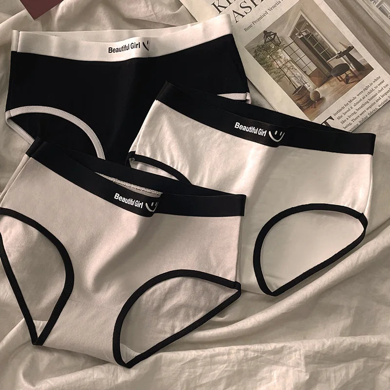 3Pcs/set Cotton Soft Breathbale Lingerie Black White Gray Daily Wear Underwear Women Panties Ladies and Girls Briefs M-XL