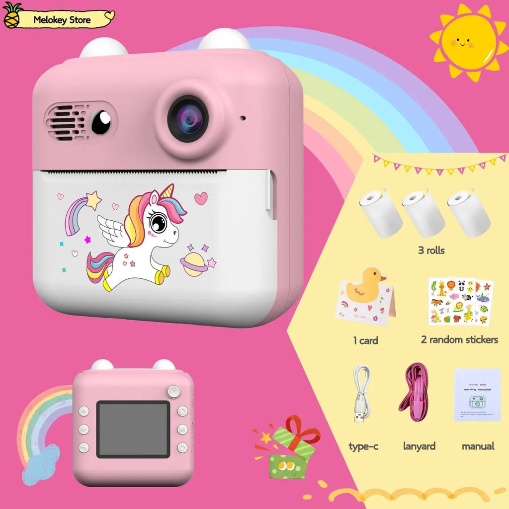 Kids Photo Camera Printer with Game Cute Bunny Mini Digital Video Child Instant Print Camera 4-12 Years Kids Girls Boyes Gifts