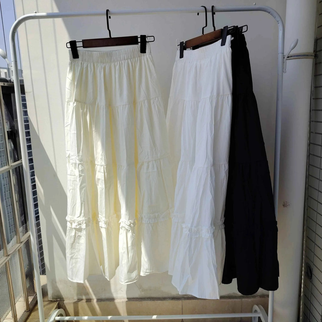 Matching Chic lady's white skirt sweet girls cake skirt elastic waist a line mid length flare skirt