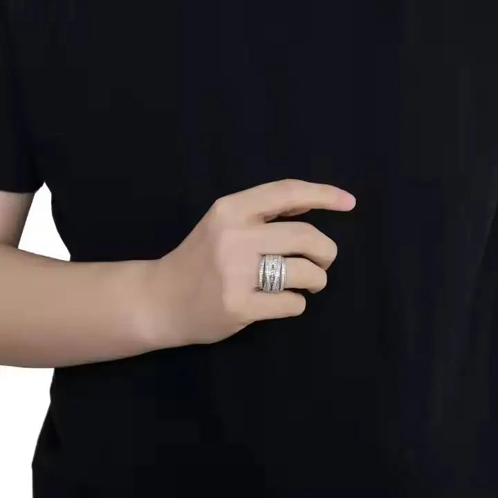 Premium Quality 18k Gold Plated Luxury Diamond Hip Hop Ring for Men's Streetwear Fashion Parties and Special Occasions