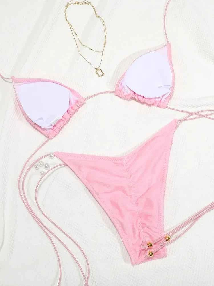 Sexy Triangle Swimsuit Tie Bikini Push Up Women Swimwear High Cut Bathing Suit Brazilian Biquini Sexy Solid Bandage Beachwear