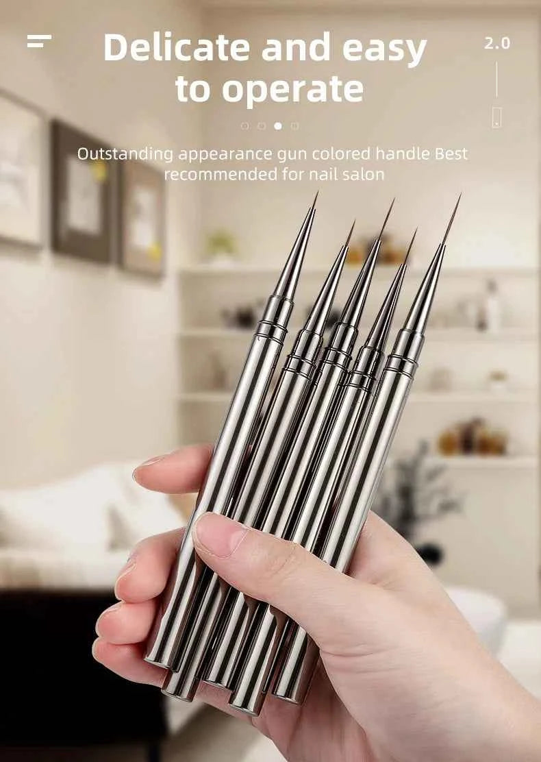 5PCS/set 6/9/12/15/18mm Nail Liner Brush Set Drawing Lines Stripe Painting Flower Pen Nail Art Manicure Metal Handle Brush Set