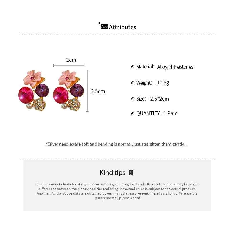 Green Flower Rhinestone Stud  Earrings For Women Sweet Delicate Fashion Personality Design Sense Commuter New Earring Wholesale