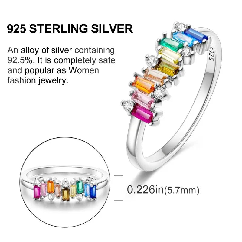 MISEFF Real 925 Sterling Silver Double Rings Simple Color Zircon Rings For Wedding Engagement Birthday Silver Jewelry Gift