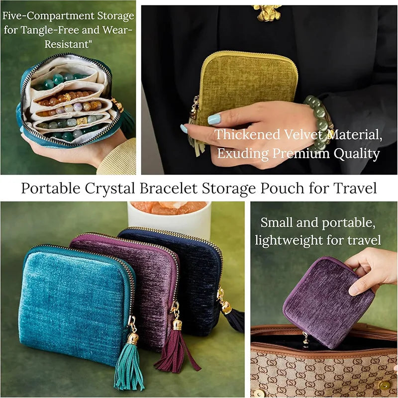 1PC Luxurious jewelry organizer – zipper closure, tassel charm and soft fabric lining | Compact bracelet travel case