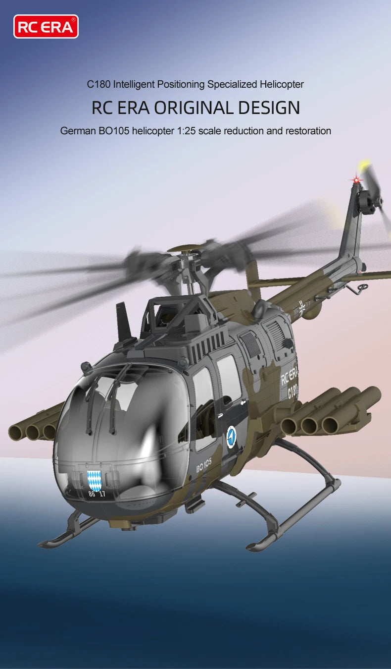 RC ERA C180 BO-105 2.4G 6CH Optical Flow Positioning TOF Altitude Hold Dual Brushless Motor 1:25 Scale Flybarless RC Helicopter