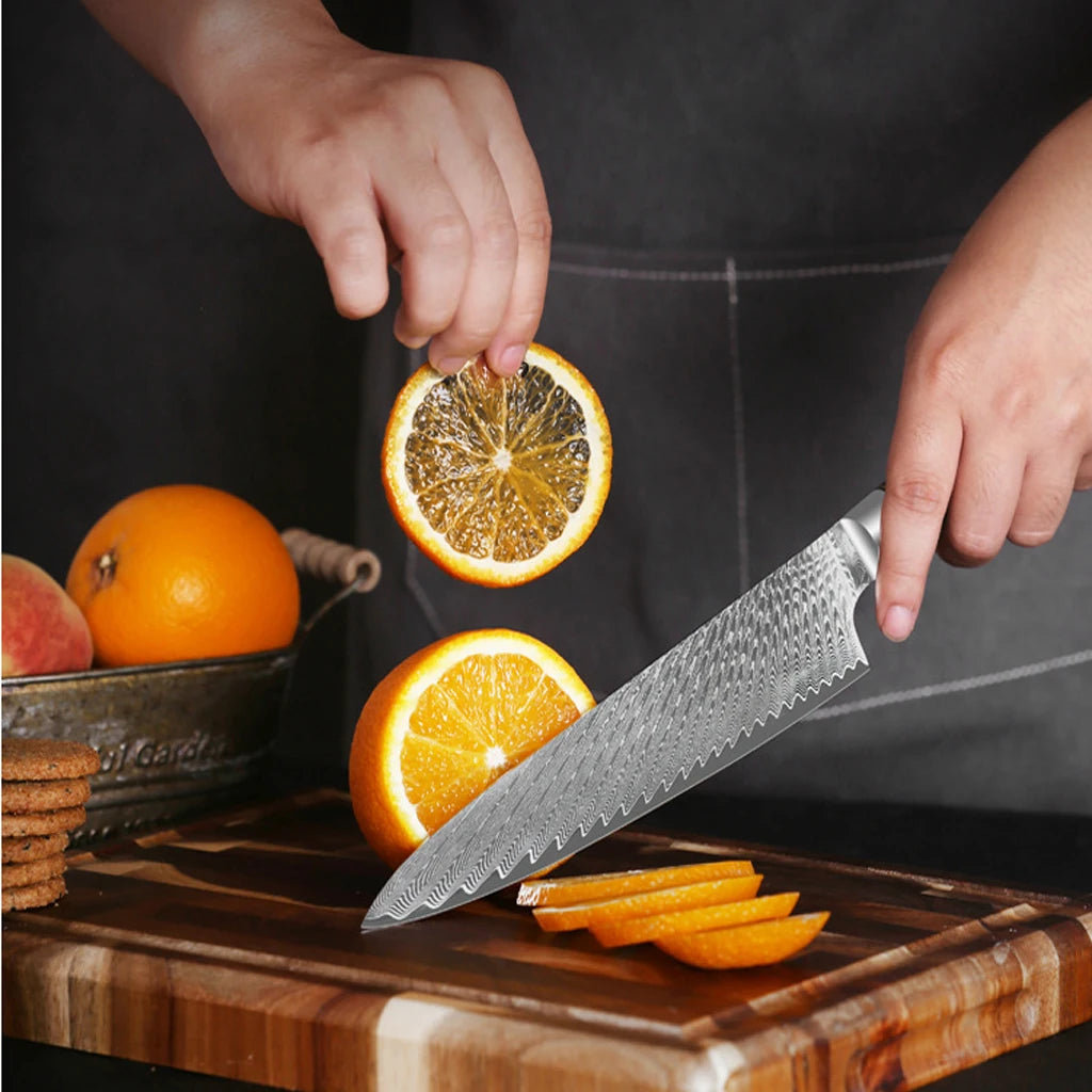 1-8pcs Professional kitchen knife set Damascus Steel Set for Meat Cutting Sushi Peeling and Boning Blue Resin Wood Handle