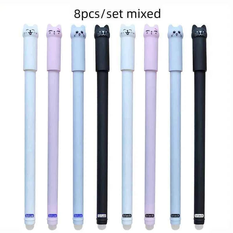 4/8/12pcs Creative Cat Erasable Gel Pens Set 0.5mm Washable Handle Magical Blue/Black Ink Erasable Refills Rod Writing Stationer