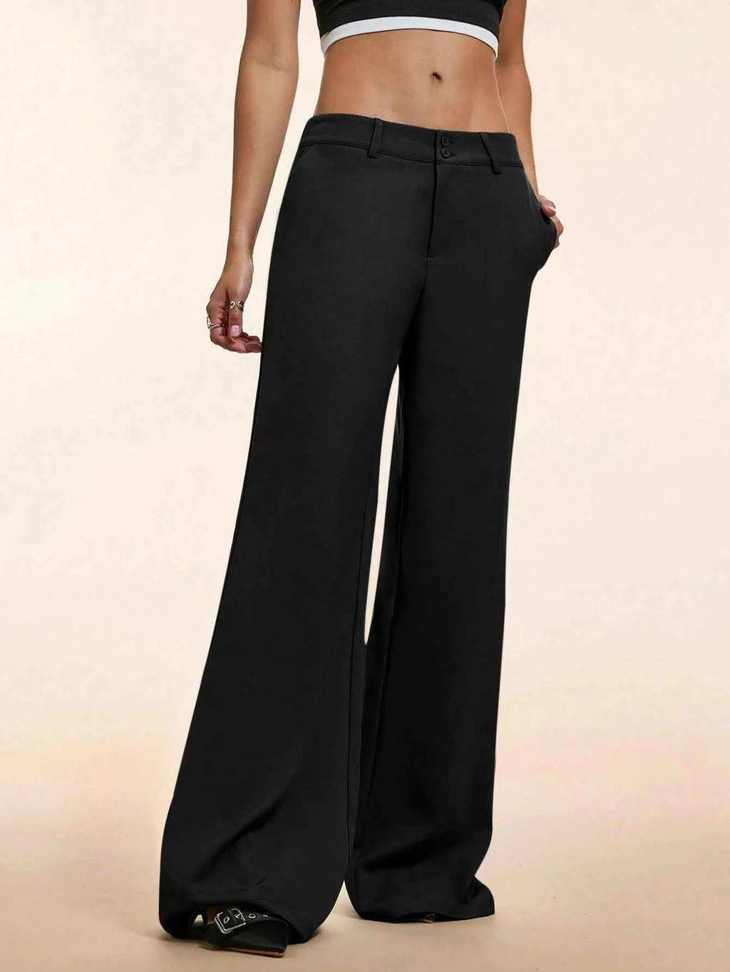 Women's Elegant Low Waist Personalized Slight Flared Leg Pants Casual Ribbed Wide Leg Mopping Trousers Streetwear 2025