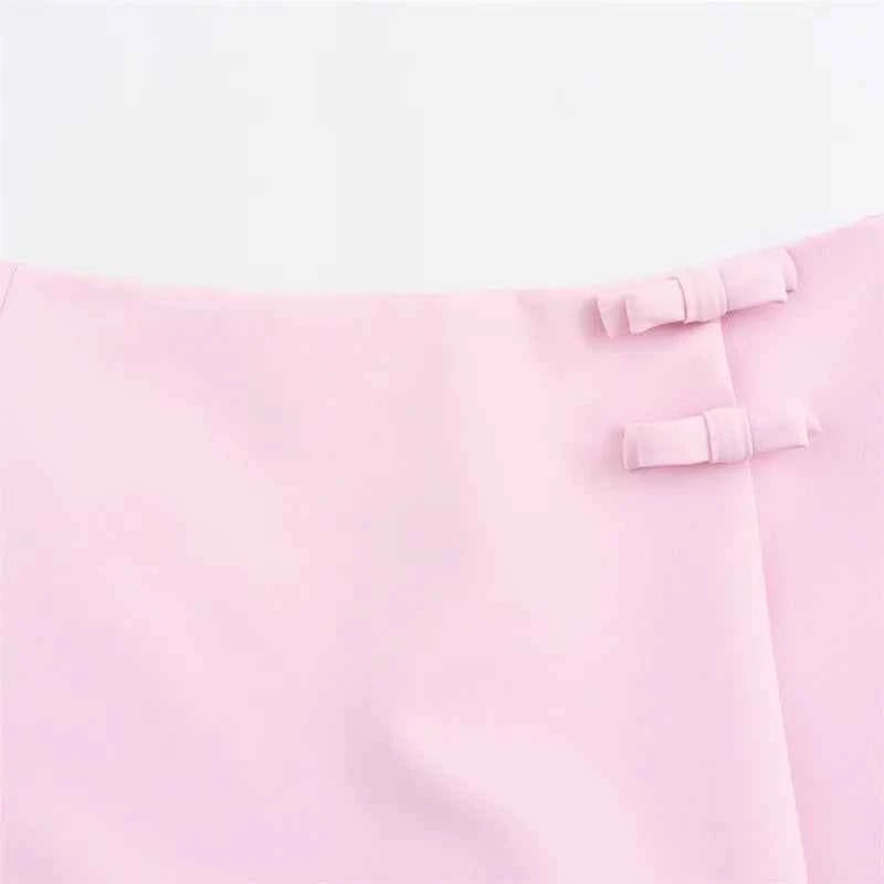 2025 Y2K Asymmetric Cyber Pink Low-Rise Skirt  Bralette Combo Fade-Resistant Streetwear + Crystal White Version