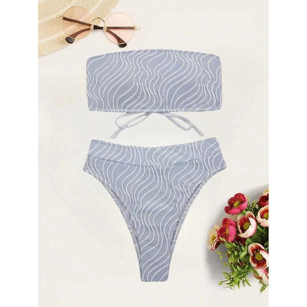 Sexy Wave Striped Bandeau High Waist Bikini Female Swimsuit Women Swimwear Two-pieces Bikini set Bather Bathing Suit Swim K5445