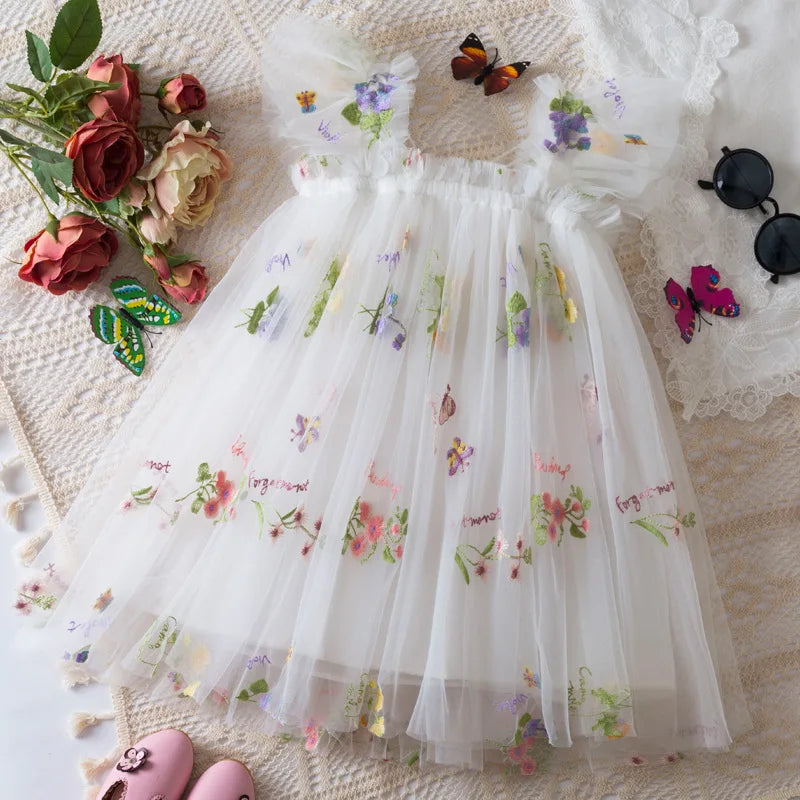 Girls' Dress Summer Floral Mesh Baby Girls Dress Adorable Wedding Flower Girl Dress Baby Girl Clothe