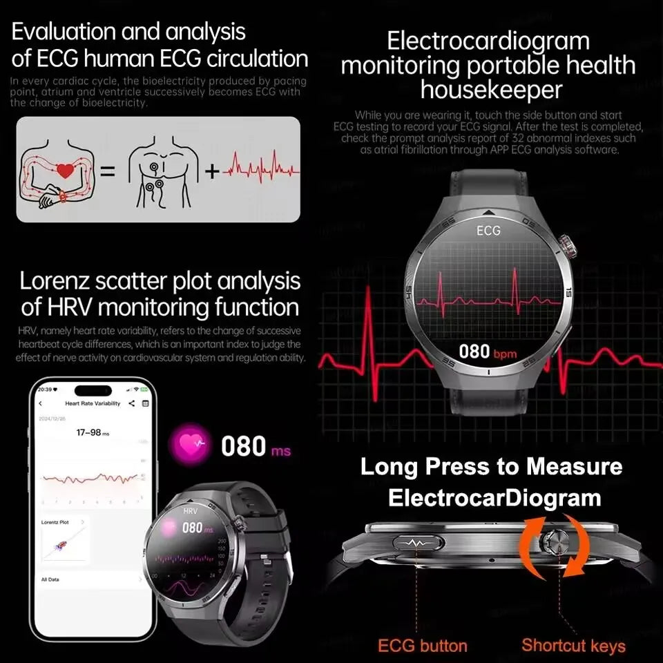 2025 New ECG+PPG Three High treatment Smart Watch Lipids Uric acid Blood pressure Smartwatch Men NFC Sport HD Call Health Clock