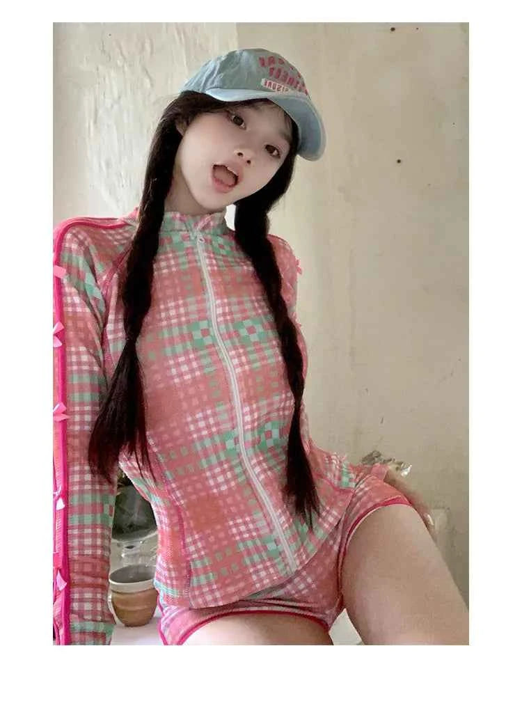 Sweet Girls Swimsuit Chic Cover Up Set 3pcs Long Sleeve UV Protection Swimdress Modest Boyleg Swimwear for Girls Swim Skirt