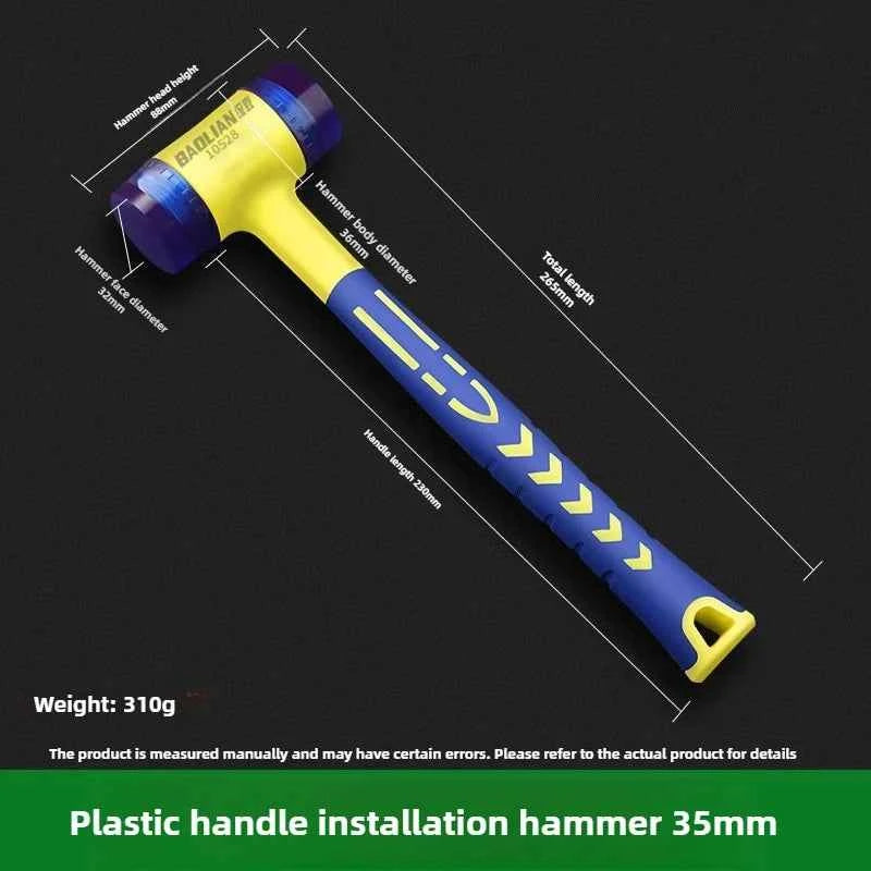 1 double headed installation hammer, 25mm to 45mm rubber hammer with rubber handle, detachable insulated installation hammer