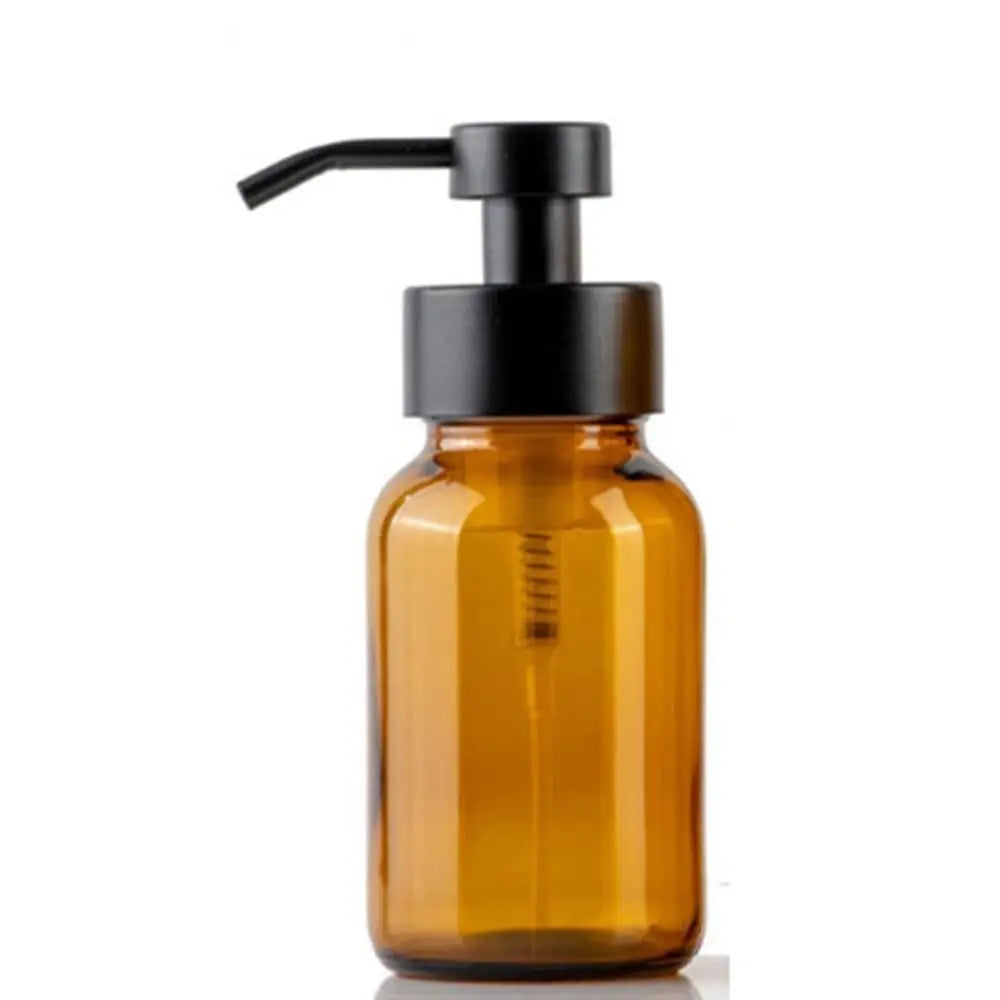 Thick Glass Foaming Soap Dispenser Anti-slip Round Refillable Hand Pump Bottle Amber Durable Brown Glass Jar Kitchen