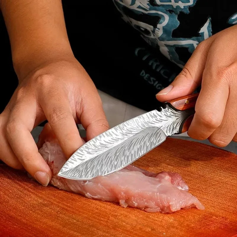 Utility Knife Barbecue Slicing Meat Fruit Fish Filleting Knife Chef Cooking Butcher Boning Knife Kitchen Knives Wooden Handle