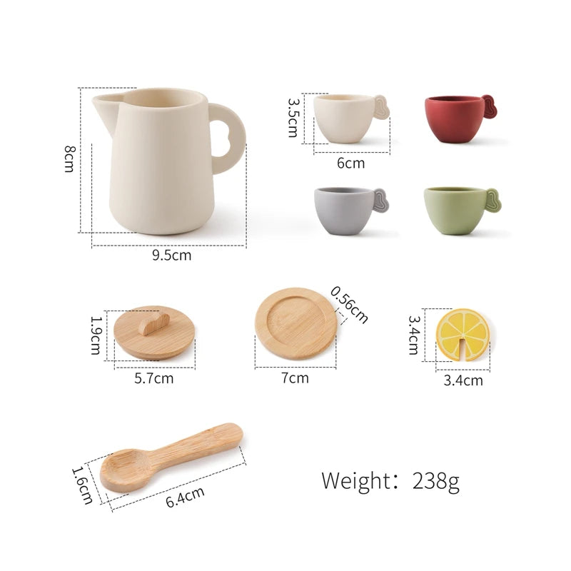 Baby Play Set 9pc Afternoon Tea Set Children's Play House Toy Afternoon Tea Set Pot Food Grade Silicone Toys for Girl Gifts