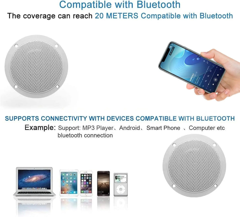 Herdio 4 Inch Ceiling Bluetooth Speakers Water Resistant 160W Marine Speakers For Bathroom Kitchen Home Outdoor Camper 2PCS