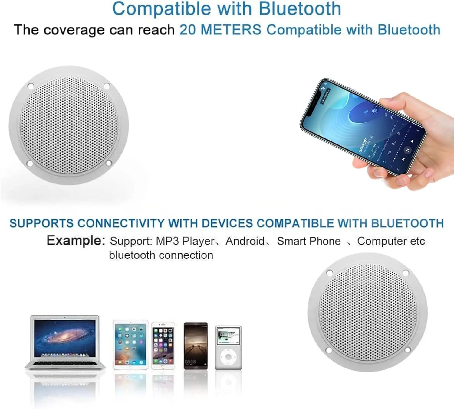 Herdio 4 Inch Ceiling Bluetooth Speakers Water Resistant 160W Marine Speakers For Bathroom Kitchen Home Outdoor Camper 2PCS