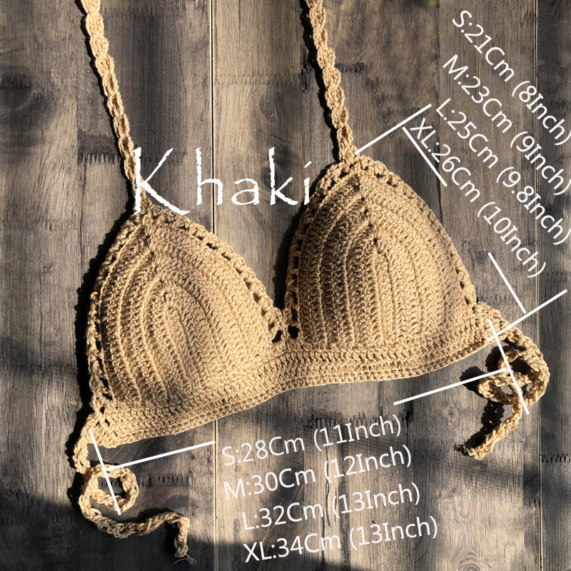 CROCHET BIKINI 2023 Sexy Top Handmade Knit Crochet Crop Top Women Summer Swimwear Camisoles Push Up Beach Tanks Halter Yoga Bras