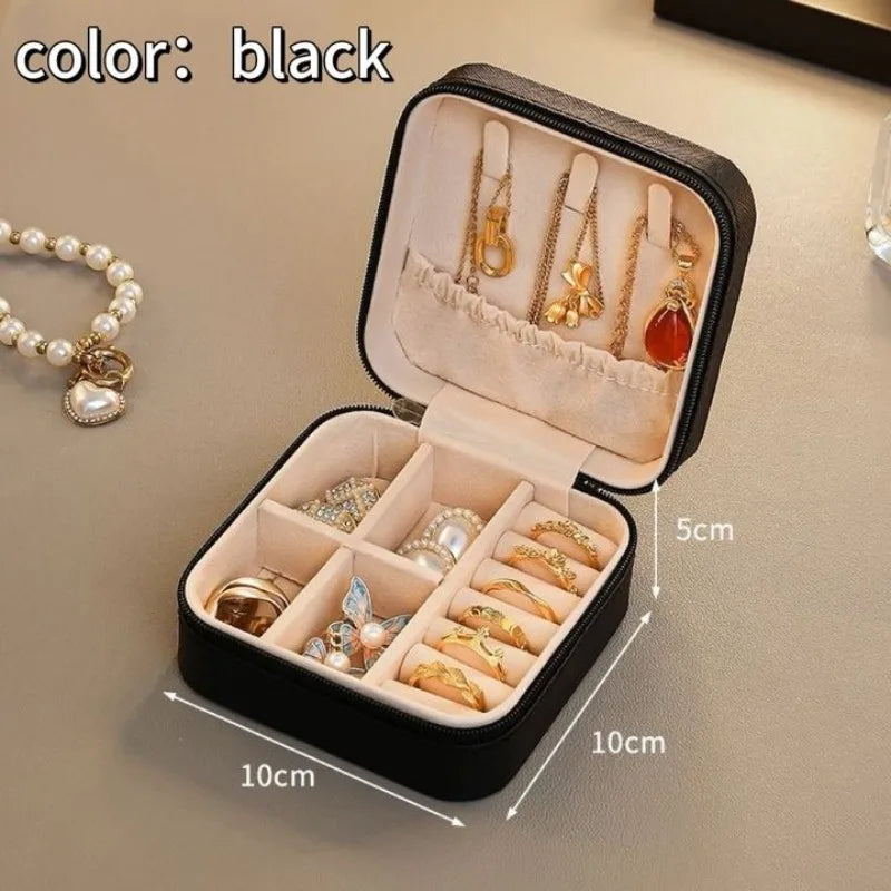 Portable Mini Jewelry Storage Box Travel Organizer Jewelry Case Leather Storage Earrings Necklace Ring Jewelry Organizer Display