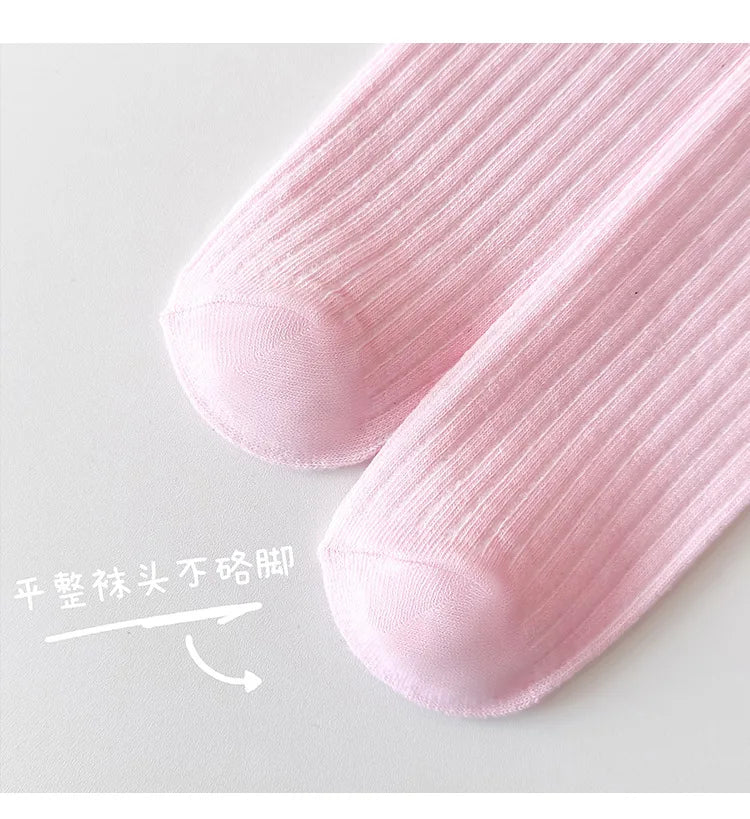 40CM Children's Long Socks Spring and Summer Girls' Bow Princess Skirt Paired with Knee High Sock Striped High Tube Cotton Socks