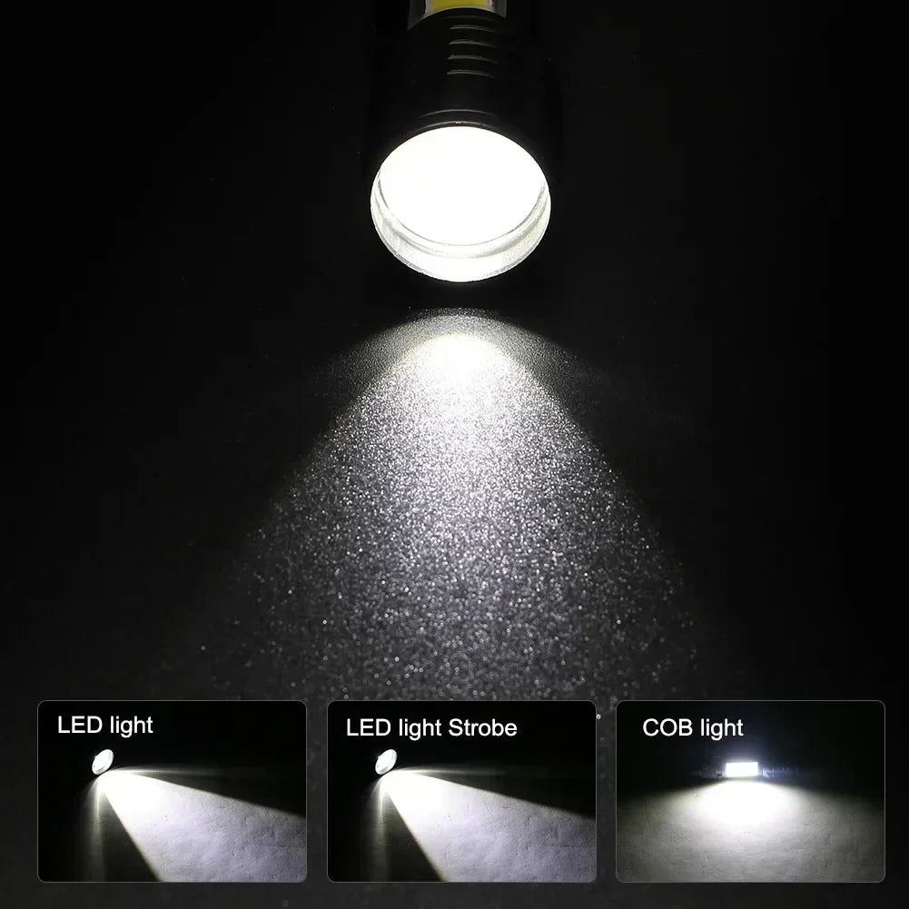 Rechargeable LED Pocket Flashlights with Pen Clip Zoom Mini Light 3 Lighting Mode with Side Lamp for Outdoor Camping Emer