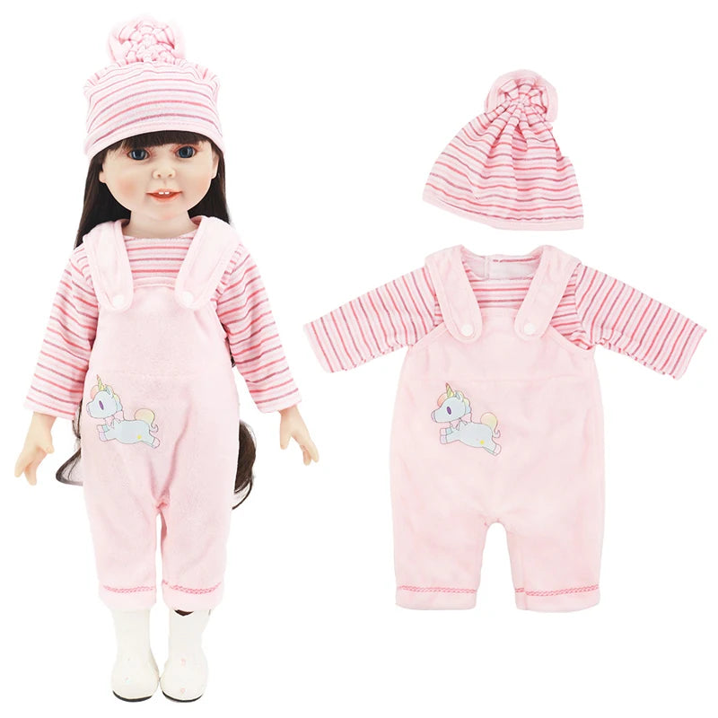 18 Inch Baby Doll Winter Clothes Set Crochet Sweater Scarf Hat Gloves New Year Apparel for 43 Cm Girl Dolls