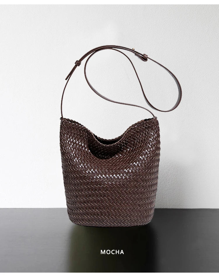 Luxury Woman Handbag New High End Hand-Woven Genuine Leather Women's Bag Large Capacity Shoulder Tote Bag Underarm Bag Bucket Ba