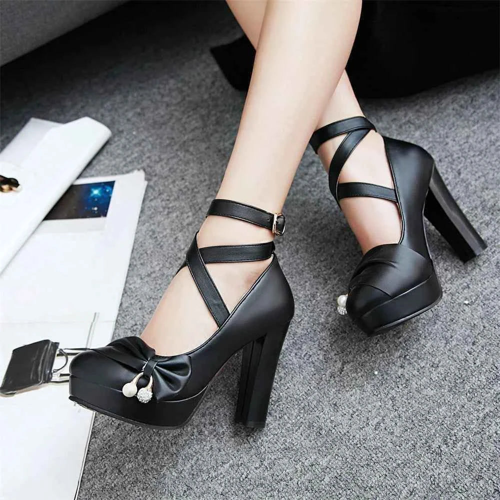 High Heels Women 2025 Trend Chunky Heels Platform Lolita Mary Jane Elegant Party Korean Shoes Dress White The Glossy Fashion