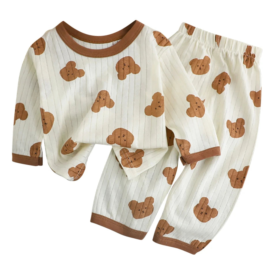 Summer Kids Cotton Pajama Sets Long Sleeve Pants Suitable Baby Gentle Nighttime Comfortable Sleepwear in Air Conditioned Rooms