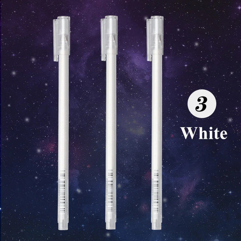 3 Pieces/Set Creative White Ink Gel Pen 0.6mm Highlight Marker Pen for Student Stationery Drawing Art Writing School Supplies