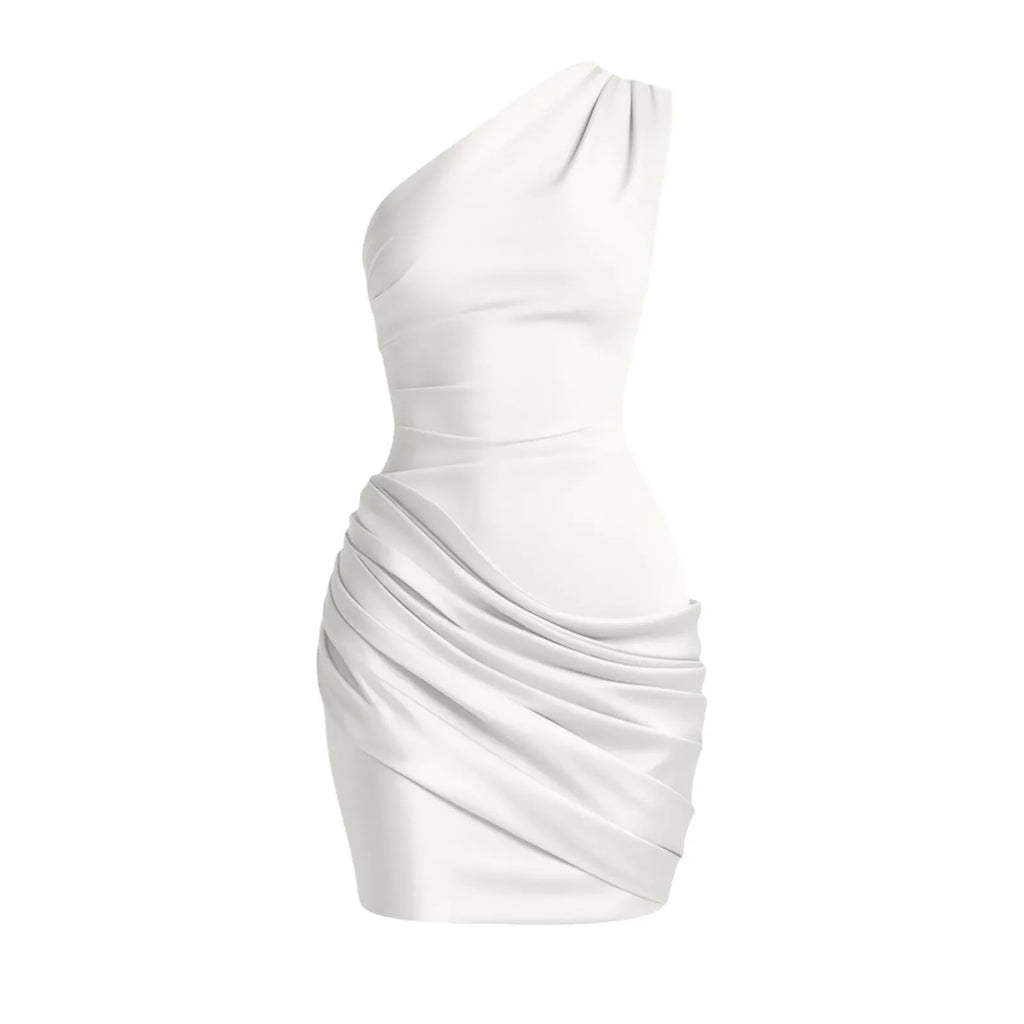 Satin Patchwork One Shoulder Draped Ruched Dress Women's Sleeveless Bodycon Dresses Cocktail Birthday Party Evening Club Robes