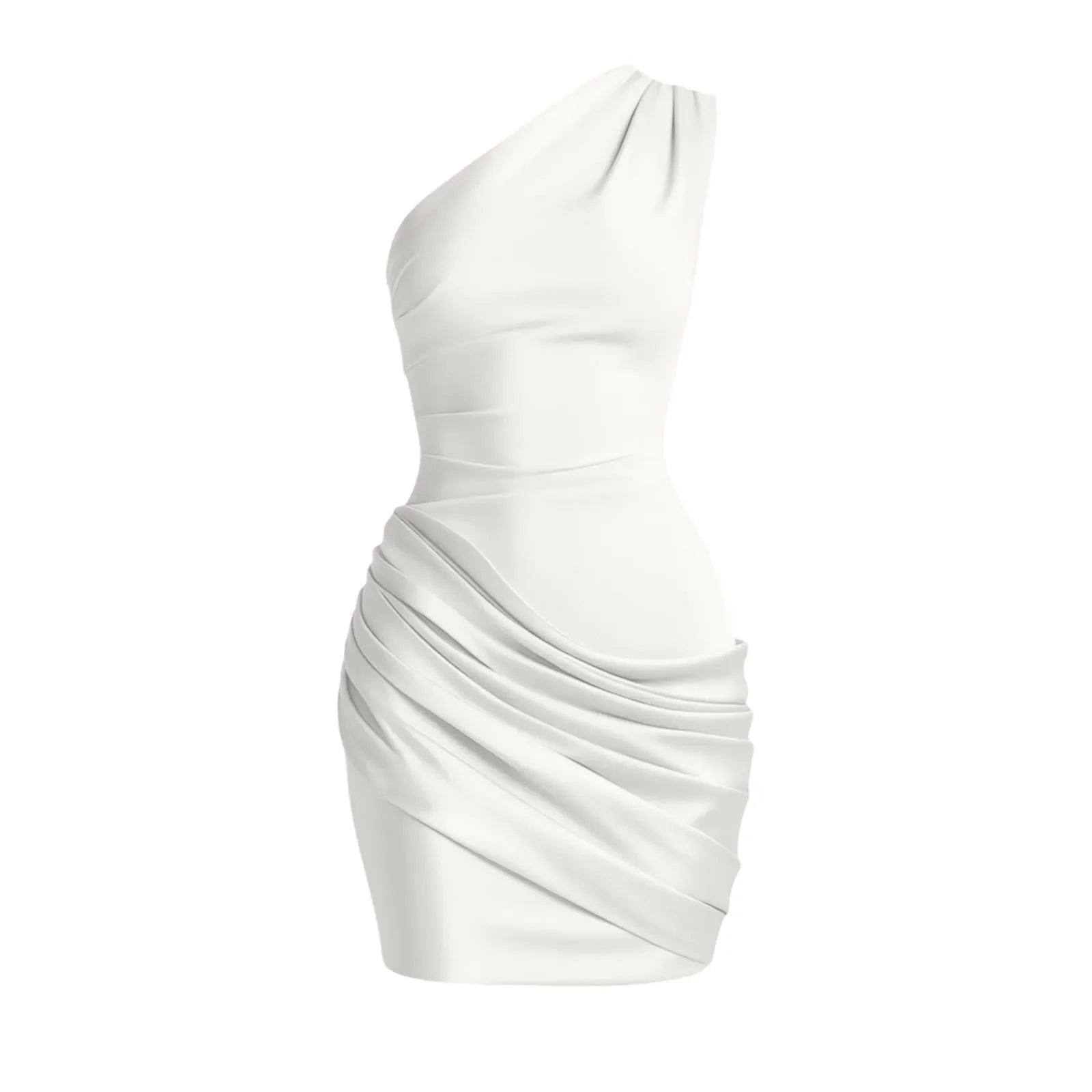 Satin Patchwork One Shoulder Draped Ruched Dress Women's Sleeveless Bodycon Dresses Cocktail Birthday Party Evening Club Robes