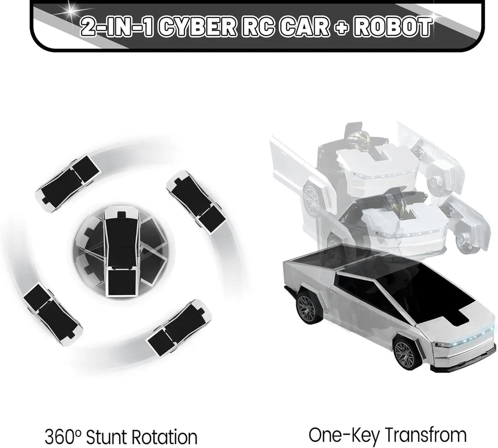 2.4GHz Cyber Pickup Remote Control Robot Car Toy One Click Transformation with LED Light 360° Rotation Drift Mode Children's Gi