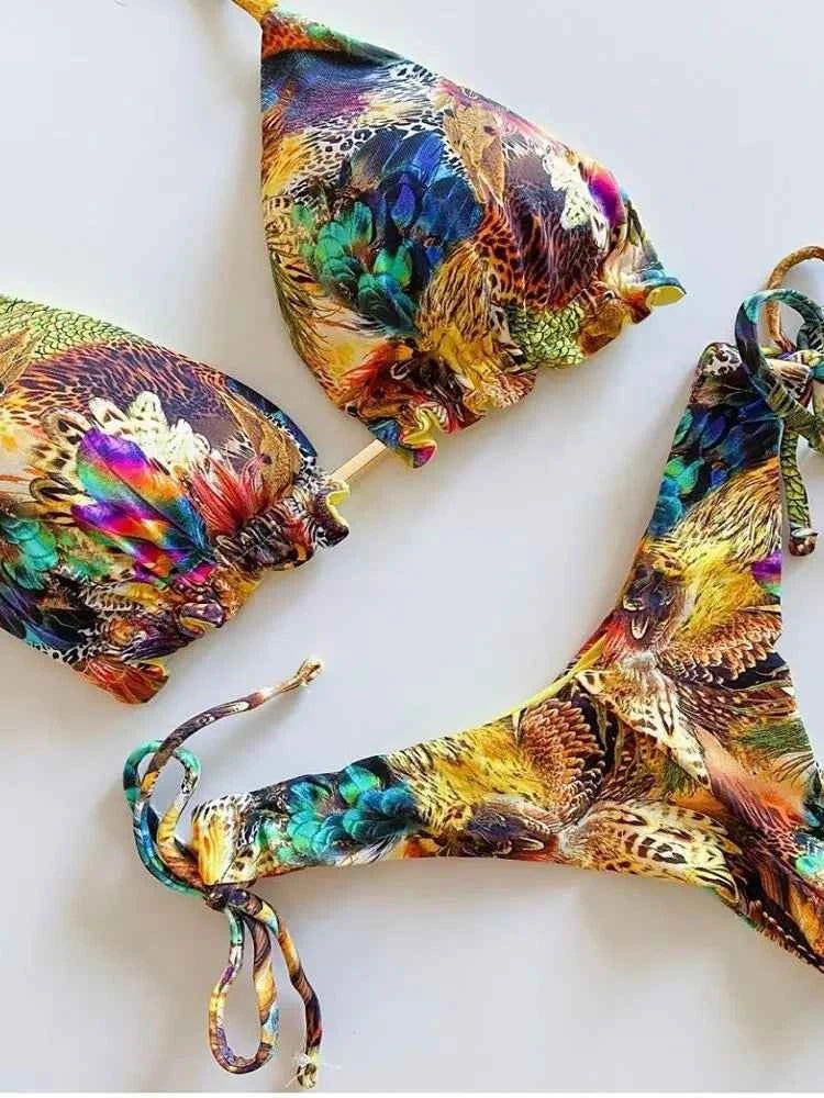 2020 New Bikinis Women Swimsuit Cross Bandage Swimwear Push Up Bikini Set Beach Bathing Suit Brazilian Biquni Print